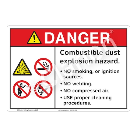 Danger Combustible Dust Sign (F1161-)|Flexible Polyester 18" X 12" Self Adhesive Back|ANSI Signs|Sign for Manufacturing, Power Stations, Chemical Plant, Fuel Storage, Mining,